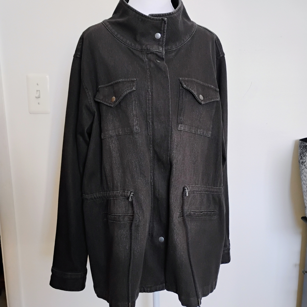 DG2 by Diane Gilman Woman's Virtual Stretch Anorak Charcoal Jean Jacket 1X